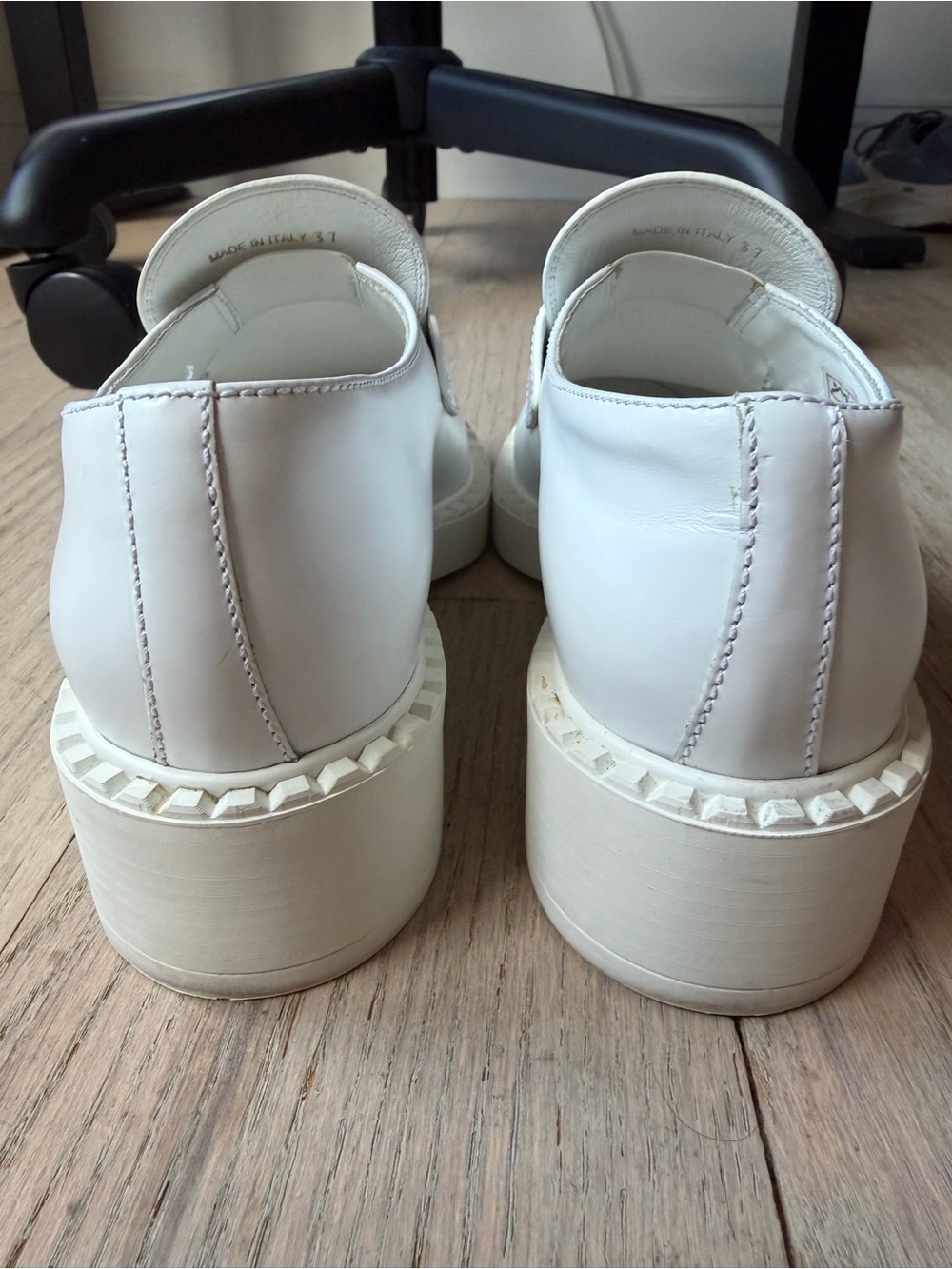 Authentic Prada Triangle White Leather Loafers - Picture 2 of 16